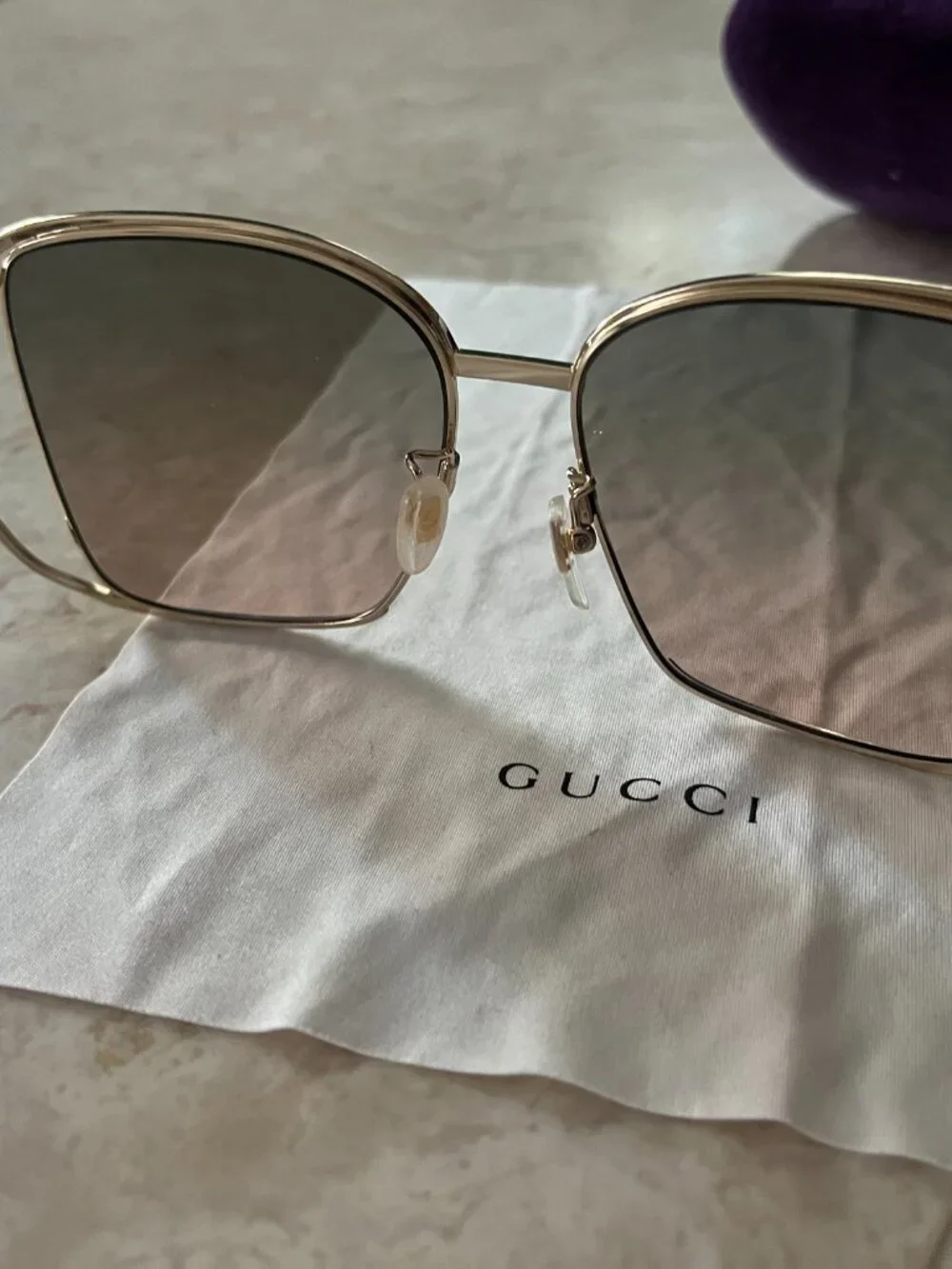 Gucci Oversized Square Gradient Sunglasses GG 1020s Gold Metal Frame